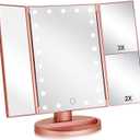 Flymiro Tri-fold Lighted Vanity Makeup Mirror with 3x/2x Magnification,Light up Mirror for Makeup,Touch Screen 21 LEDs,180 Rotation Countertop Cosmetic Mirror,Gifts for Women Mom Teen Girls