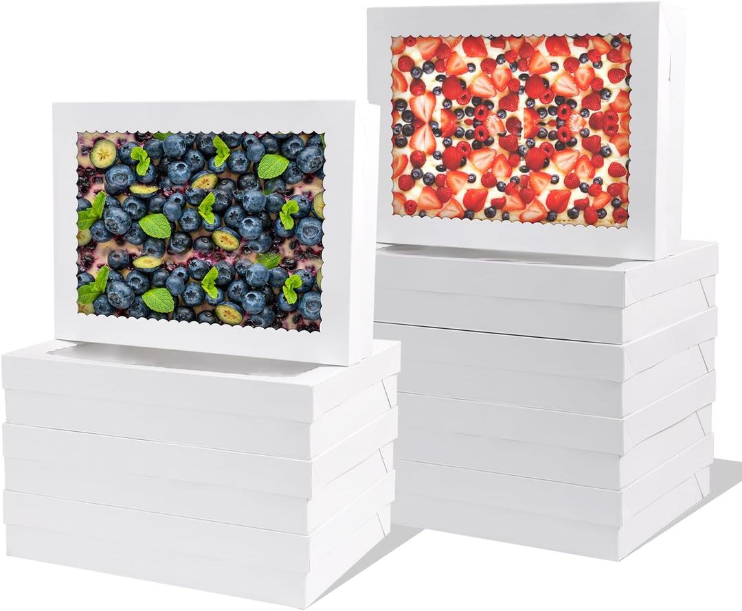 12pcs 19x14x4 inch Cake Boxes with WindowWhite Rectangle Sheet Large Bakery Boxes for Pastry Dessert Cake, Cupcakes Donuts Cookies Pie Treat Packaging