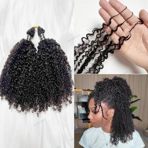 Micro Pre Looped Crochet Human Hair Extensions Afro Kinky Curly Human Crochet Hair Feather Pre Separated Knotless Crochet Human Hair For Braids Twist 16inch 60g