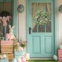 Easter Wreath, 20" Easter Colorful Eggs Door Wreath, Easter Wreaths with Green Leaves for Front Door Hanging Decorations for Home Party Farmhouse Spring Summer Indoor Outdoor Decor