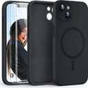 HATOSHI Magnetic for iPhone 13 Case, with 2 Pack Screen Protector [Compatible with Mag-Safe] [Upgraded Full Camera Protection] Liquid Silicone Shockproof Protective Phone Case, Black