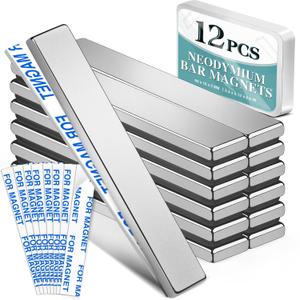 12 Pack Strong Neodymium Bar MagnetsPowerful Rare Earth Neodymium Magnets with Double-Sided Adhesive Perfect for Fridge, Garage, Kitchen, Craft, Office etc 60 x 10 x 3 mm