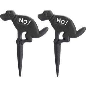 JUXYES Pack of 2 Cast Iron No Pooping Yard Sign Stake, No Dog Allowed Poop Spike Garden Hose Guides Decorative Stake for Garden Lawn Yard (Black)
