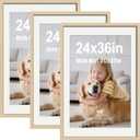 24x36 Poster Frame 3 Pack, Oak Wood with Plexiglass, 20x30 Mat
