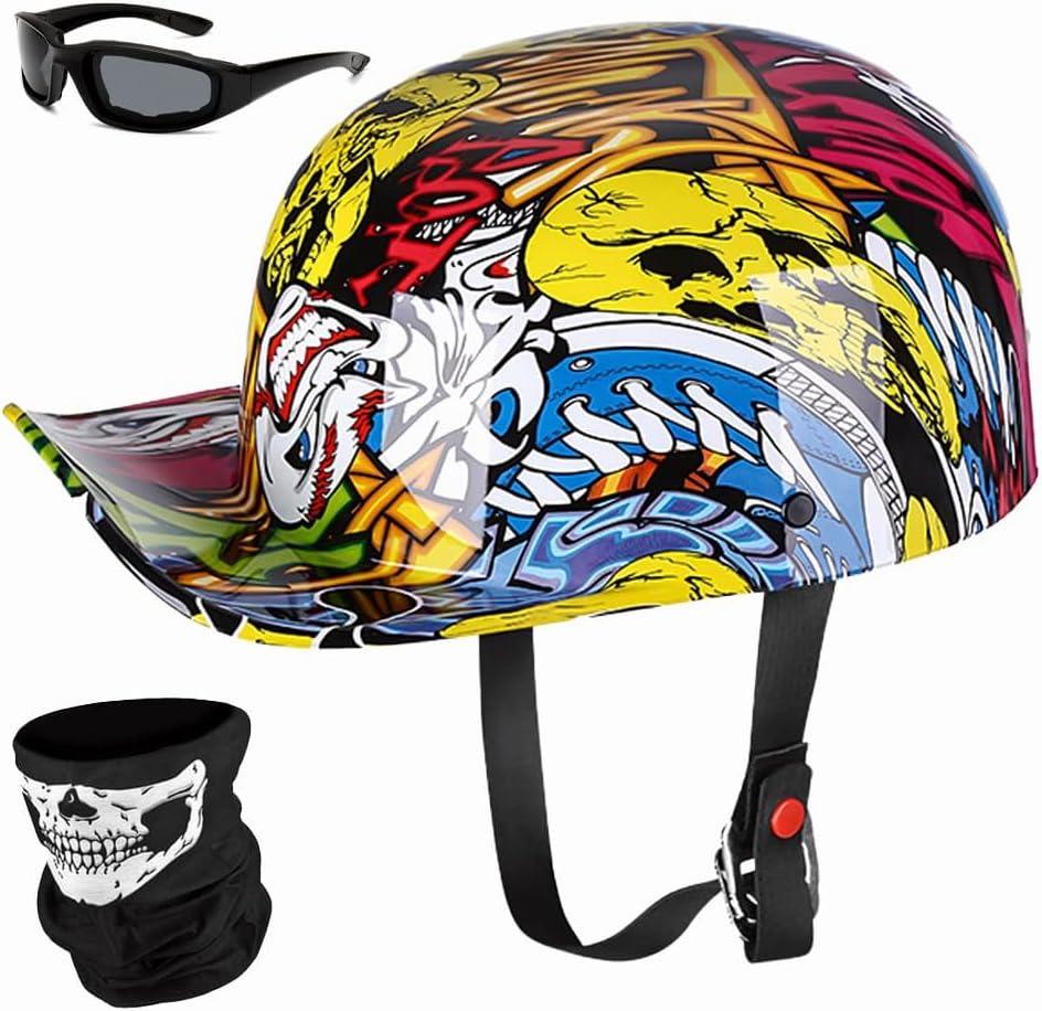 Yesmotor Baseball Motorcycle Helmet Half Cap for Bike Cruiser Chopper Moped Scooter- Dot Approved (Medium, Painting)