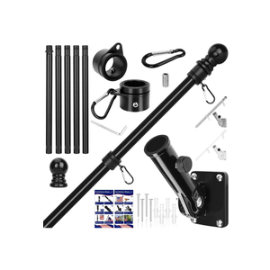 Flag Pole Kit, 6 FT Flag Pole for Outside House, with Heavy Duty Holder Bracket, Aluminum Alloy Tangle Free Rings, Thickened Stainless Steel Flagpoles for Residential, Outdoor or Porch, 1 Inch Black