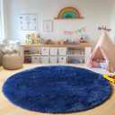 ONASAR Navy Blue Round Area Rug 4ft, Soft Bedroom Circle Rugs Floor Mat for Kids Girls Boys Teen Room, Fluffy Plush Shaggy Carpet for Baby Nursery Living Room Playroom Dorm Home Decor