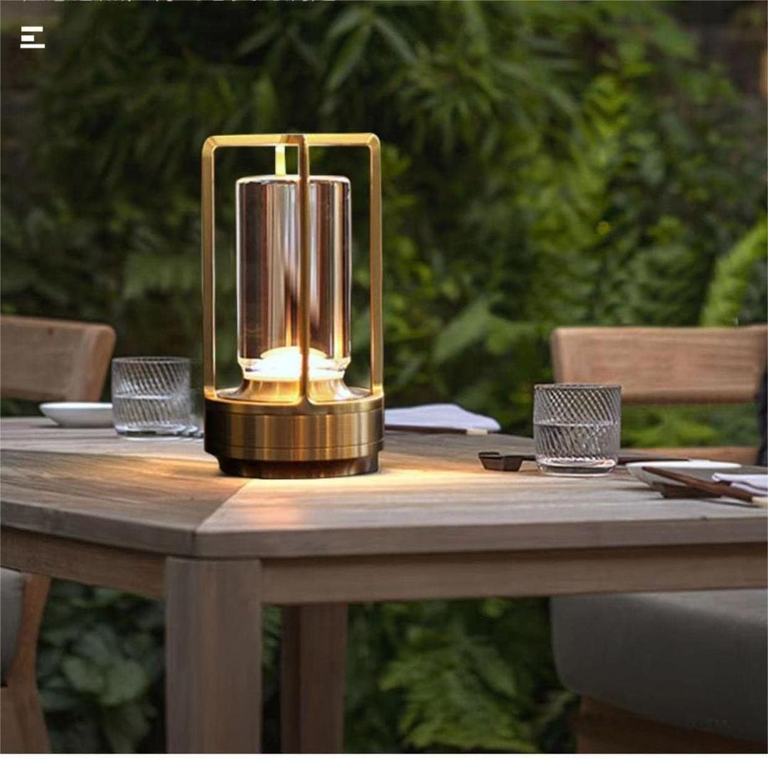 Portable Metal Table Lamp for Indoor/Outdoor,Rechargeable Cordless LED Lamp, 3-Colour Infinitely Dimming Battery Powered Small Desk Lamp, Restaurant/Bedroom/Bar/Coffee/Camping Light (Gold)