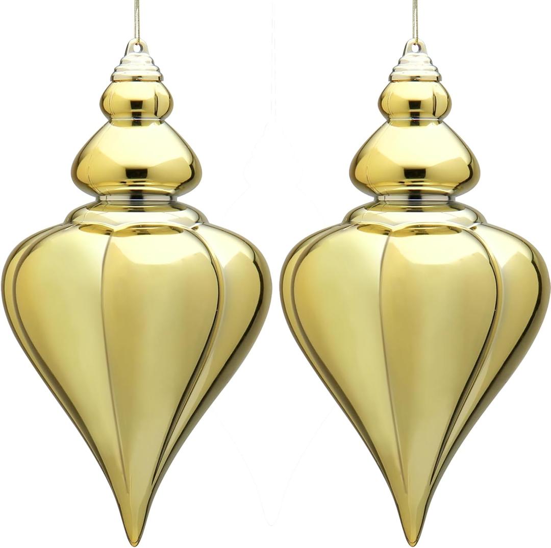 2 Pcs 9" Large Shatterproof Finial Drop Ornaments - Champagne Big Ornaments for Christmas Tree Decorations