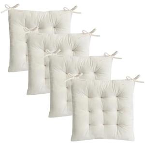 MissSoul Set of 4 Chair Cushions for Dining Chairs with Ties, Indoor Non-Slip Kitchen Chair Pad and Dining Room Seat Cushion Mat for Office Living Room Outdoor 15.5" - Ivory