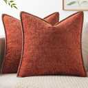 MIULEE Pack of 2 Couch Throw Pillow Covers 18x18 Inch Burnt Orange Farmhouse Decorative Pillow Covers with Stitched Edge Soft Chenille Solid Dyed Pillow Covers for Sofa Bed Living Room