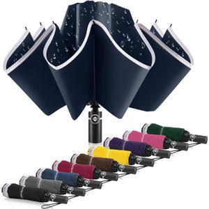 Bodyguard Inverted Umbrella - Large Windproof for Rain & Sun, Compact Reverse With Reflective Stripe, Teflon-Coated for Women Men, Travel Folding With Cover Bag (46 IN, Blue)