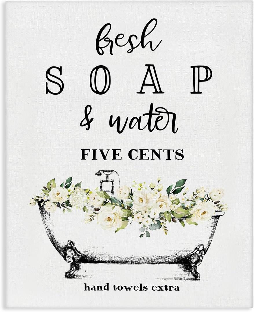 Stupell Industries 'Fresh Soap & Water Bath Tub', Canvas Art, 16 x 20 Inches, Easy to Hang and Sturdy, Made in USA, by Lettered and Lined