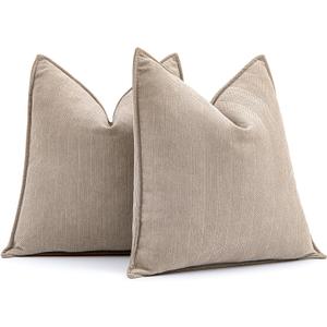 MIULEE Pack of 2 Beige Decorative Pillow Covers 16x16 Inch Soft Chenille Luxurious Couch Throw Pillows Farmhouse Cushion Covers with Elegant Design for Sofa Bedroom Living Room Home Decor (16" x 16" (Pack of 2))