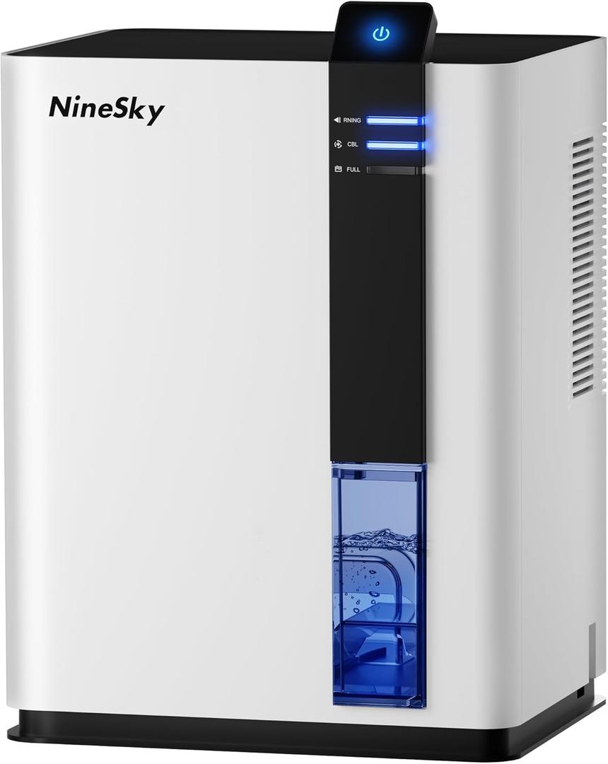 NineSky Dehumidifier for home, 98 OZ Dehumidifier for Room, Dehumidifiers for Bathroom, Bedroom, Basement (800 sq. ft.) with Auto Shut Off, 5 Colors LED Light(H2 White)