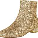 FIFSY Women Sequin Ankle Boots Low Heel Sparkly Glitter Booties