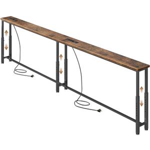 78.7 Narrow Console Table with 26"34" Height Adjustable, Behind Couch Table Skinny with 2 Power Outlets and USB Ports, Long Sofa Tables for Living Room and Small Spaces, Rustic Brown