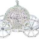 VI N VI Silver Rhinestone Princess Cinderella Crystal Pumpkin Carriage Trinket Box, Jewelry Box/Hand Painted Collectible Figurine and Decorative Jewelry Display, Holder, and Organizer