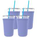 TahoeBay Iced Coffee Cold Cup Sleeve (4-Pack) Reusable Blank Neoprene Insulator Drink Sleeves 22oz - 24oz Beverage Holder for Vinyl Sublimation fits Dunkin' Medium and Starbucks Venti (White)