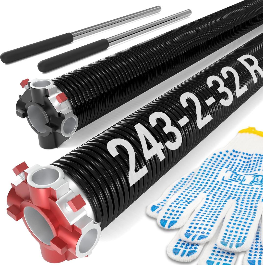 Garage Door Spring 0.243 x 2” x 32” (Pair), 18000 Cycles | Garage Spring Door Replacement, Heavy-Duty & Long-Lasting Garage Door Torsion Spring