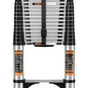 JIASHCHE Telescoping Ladder,Aluminum with with Stable Hook and stabilizer barand,Lightweight Multi-Purpose Extension Ladder,Heavy Duty 330lbs Max Capacity,Collapsible Ladder for RV or Outdoor (12.5FT)