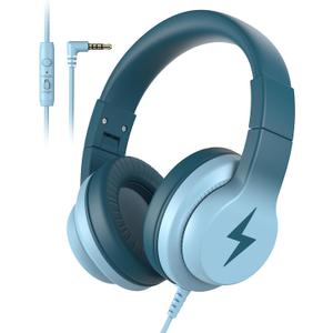 Candy Bila Kids Headphones, Wired Headphones for Kids Over Ear with Microphone, 85/94dB Volume Limiter Headphone for Girls Boys, Foldable Headphone for Learning & Entertainment, Gradient Green