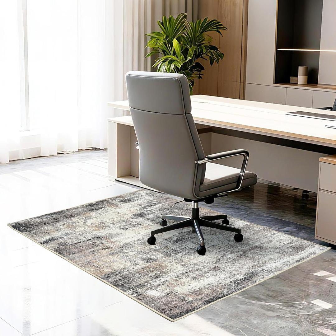 Office Chair Mat for Hardwood Tile Floor, 36"x48"Anti-Slip Under Desk Carpet Protector for Rolling Computer Chair Mat, Machine Washable Office Area Carpet (Chenille,Beige)