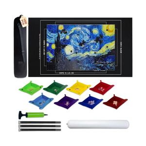 Large Puzzle Roll Up Mat with 8 Sorting Trays & Air Pump System, 46x26 Inch Portable Puzzle Storage Mat for 500 to 1500 Piece Puzzles, Includes Storage Bag