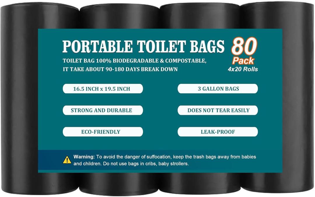 80PCS 3 Gallon Biodegradable Waste Bags, Bathroom Trash Can Bin Liners, Small Portable Toilet Bags, Camping Trash Bag for Home Office Kitchen, Pack of 4 