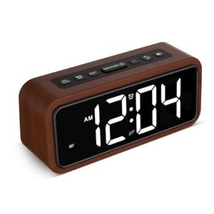 Netzu Wooden Alarm Clock, Loud Digital Plug-in Clock with 5 Volumes, 12 Ringtones, Manual DST, Snooze for Heavy Sleepers Bedroom Bedside Living Room Office Wood Decor