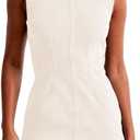 Daacee Womens Sleeveless Bodycon Denim Mini Dress Casual Waist Tucks Zipper Tank Jean Dresses (Small, Creamwhite)