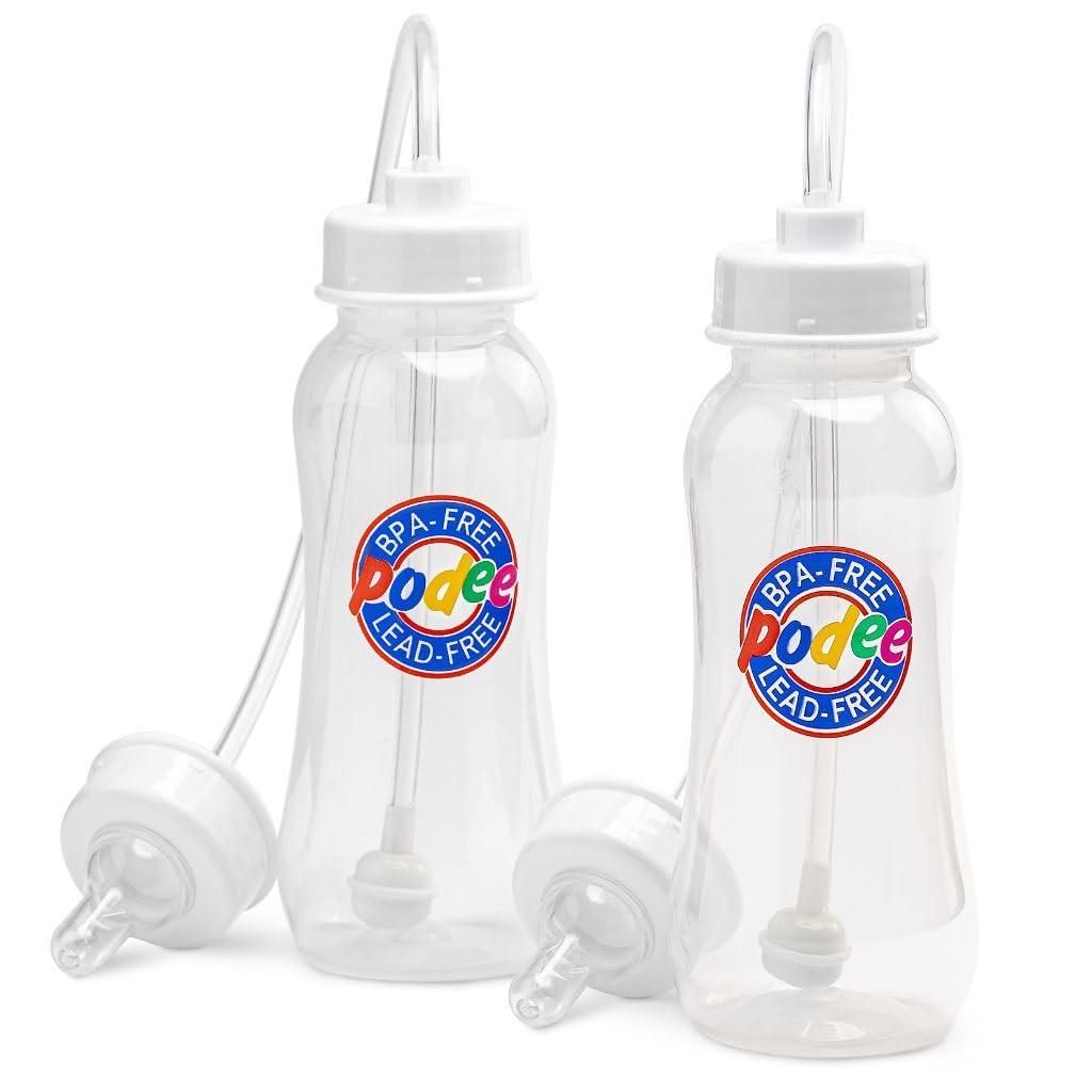 Hands-Free Baby Bottle - Anti-Colic Nursing System 9 oz Baby Bottle with Fast Flow Nipple/Teat 3m+ with Tube Straw Feeding System for Toddler (2 Bottles - Classic)