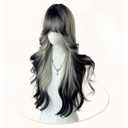 Black White Ombre Long Wavy Wig for Women Lolita Synthetic Curly Hair Wig with Bangs Natural Looking Heat Resistant Wigs for Daily Use