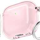 for AirPods 4th Generation Case Cover 2024, Military-Grade Shockproof, Soft TPU Highly Transparent Anti-Yellowing for AirPods 4 Case with Cleaning Kit & Cute Round Buckle, Clear Pink