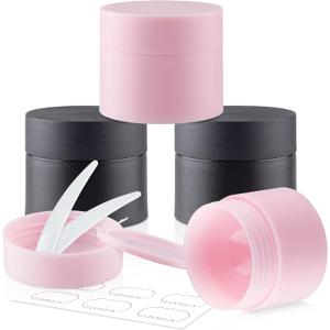 Travel Size Containers, Small Plastic Containers with Lids, 20 Gram Travel Container for Creams, Lotion, Toiletries, Makeup (2PCS Black and 2PCS Pink Plastic Jars)