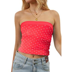 Floral Mesh Tube Bandeau Top Women 2025 Reversible Foldover Sleeveless Strapless Tank Y2k Summer Going Out Crop Tops