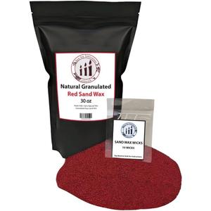 Sand Wax Natural Granulated 30 OZ'S for Candle Making Produced in The USA Ready to Pour Wicks Included (Red)