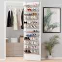 Whitmor 36 Pair Over The Door Shoe Organizer, 12 Tier Hanging Shoe Organizer, Heavy Duty Metal & Mesh Shoe Holder, Hanging Shoe Rack for Closet Organizer & Storage, 74"L x 21.7"W x 7.5"H, Grey