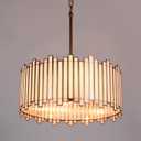 Wrlmfy Drum Chandelier 4-Light, Brass Gold Tiffany Pendant Lighting Fixture with Stained Grey Glass Shade, 16” Round Ceiling Hanging Lamp for Bedroom Dining Room Kitchen Entryway Living Room