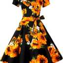 GOOBGS Women's 1950s Vintage Puff Sleeves Cocktail Rockabilly Swing Retro Dress with Pockets New (M)