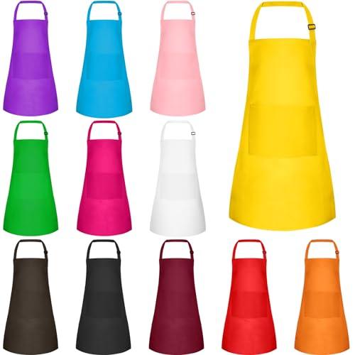 BOUBONI 12 Pack Kids Apron bulk with 2 Pockets Adjustable Chef Art Apron Kids Painting Aprons for Cooking Baking Painting Crafting Grilling Activity（12 Color）