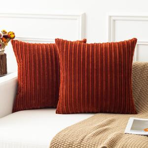 Kevin Textile 2 Pack Fall Corduroy Pillow Covers Super Soft Plush Solid Autumn Textured Throw Euro Pillow Sham Cushion Cover for Couch Floor, 16 x 16(40cm), Burnt Brick