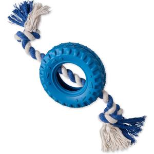 Pet Passion Natural Rubber Tire and Organic Cotton Rope Pull and Chew Dog Toy for All Pet Breeds, Blue, One Size