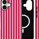 Jusy Compatible with MagSafe Striped Phone Case for iPhone 16, Cute Aesthetic Magnetic Soft TPU and Hard PC Protective Phone Cover for Women Girls (Matte) - Red