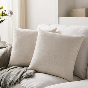 Meekio Set of 2 Ivory Pillow Covers 20 x 20 Inch Farmhouse Boho Decorative Throw Pillow Covers Linen Cushion Covers for Sofa Couch Dcor (20" x 20" (Pack of 2))