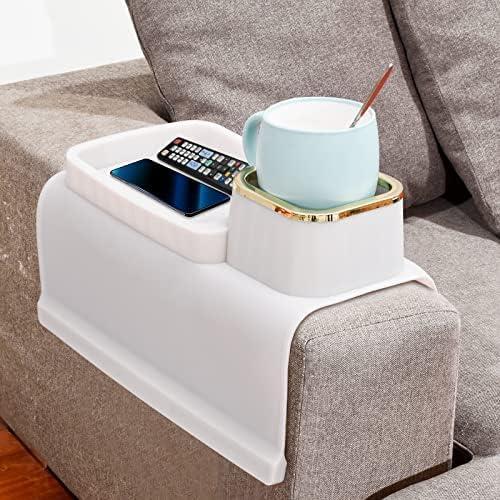 Couch Cup Holder, Silicone Anti-Spill and Anti-Slip Cup Holder for Couch, Portable Sofa Armrest Tray Couch Drink Holder, Gift for Mom, Dad, Grandma, Grandpa (Beige)