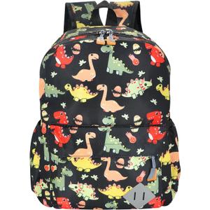 Kids Backpack for Preschool Kindergarten - 15 Inch Lightweight Dinosaur Cute School Bag for Boys Girls Ages 3-8, Black