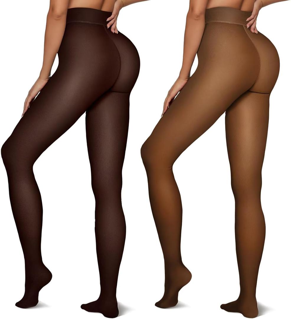 Vertvie Fleece Lined Tights Women Winter Thermal Legging Pack | Fake Translucent, Single-Seam Crotch, Winter Thick Warm Pantyhose, High Waisted, Opaque, Sheer-Look Pantyhose for Dresses (Black)