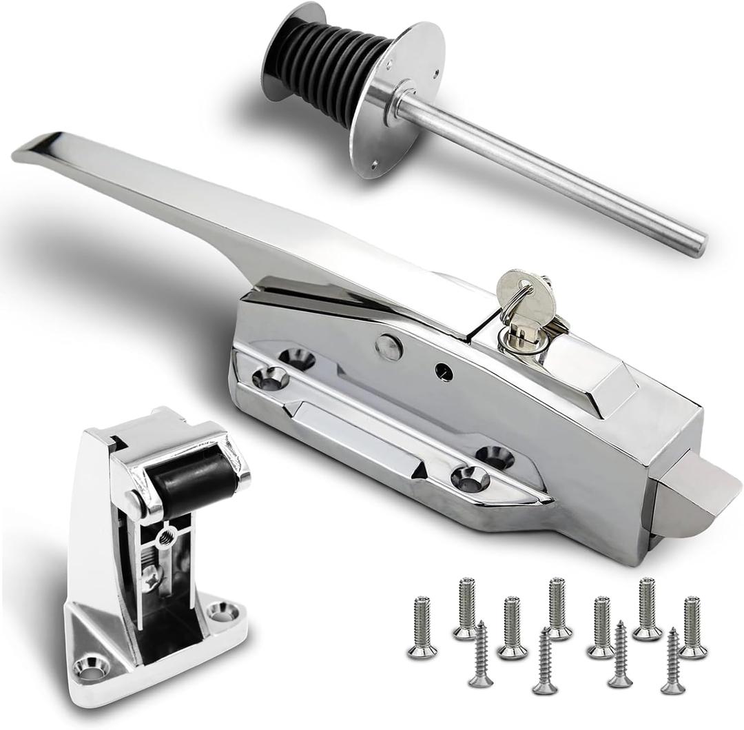 Walk in Cooler Door Handle, Walk in Cooler Door Closer Complete Latch Kit, Freezer Doors Handle (Metallic Silver (304 Stainless Steel Push Rod), 1/5 In-3/5 in(Offset))