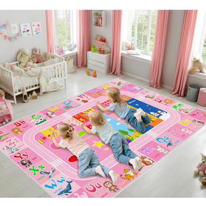 Kids Play Mat - Cartoon Kids Bedroom Rug Play Mat for Learning ABC Alphabet,Numbers,Animal,Colors,Season,Cute Classroom Rug for Children Girls Bedroom Decor,Pink,5x7 Feet